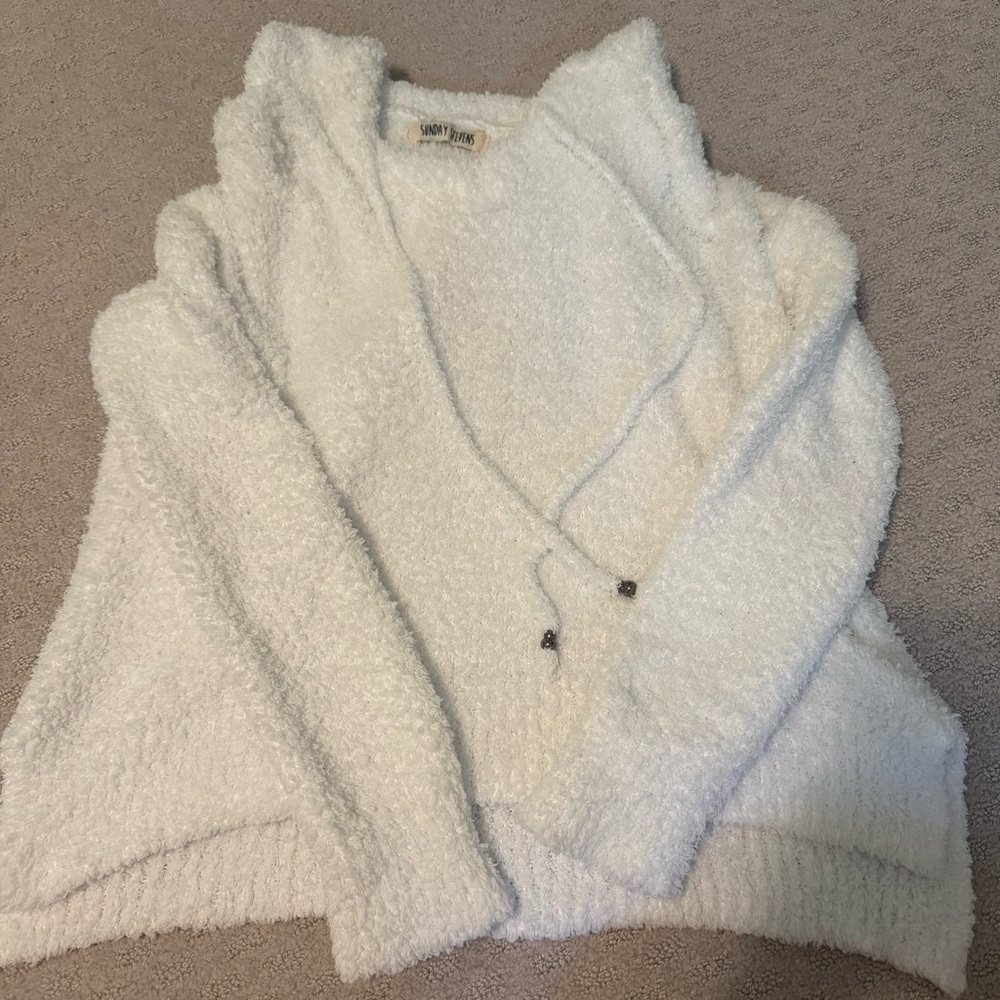 Sunday Steven’s White Fluffy Hooded Sweater